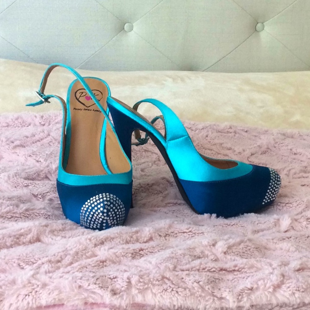 Penny Loves Kenny Lilac-Blue Satin Heeled Sandals